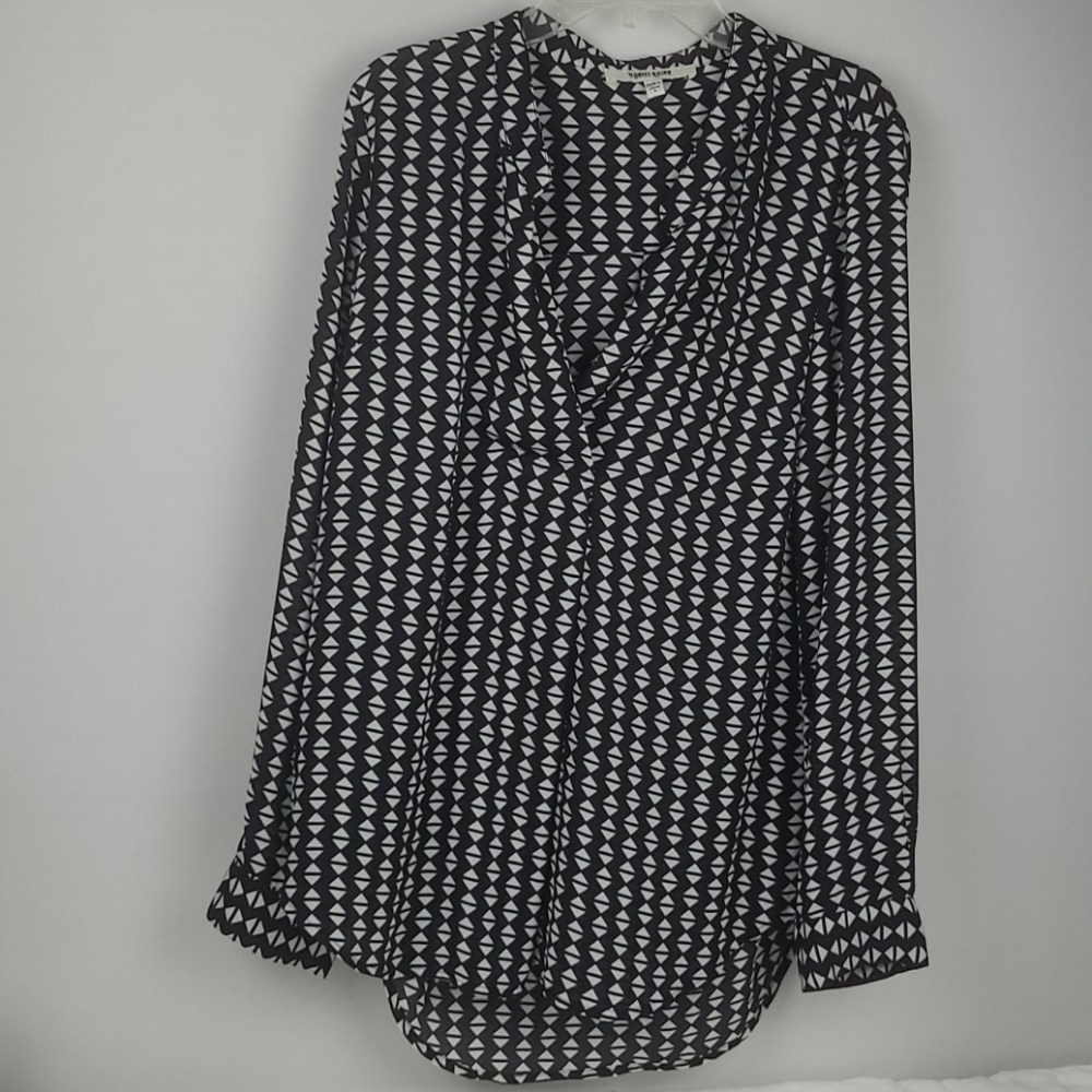 DANIEL RAINN BLOUSE BLACK PRINT HIGH/LOW L/S SZ S